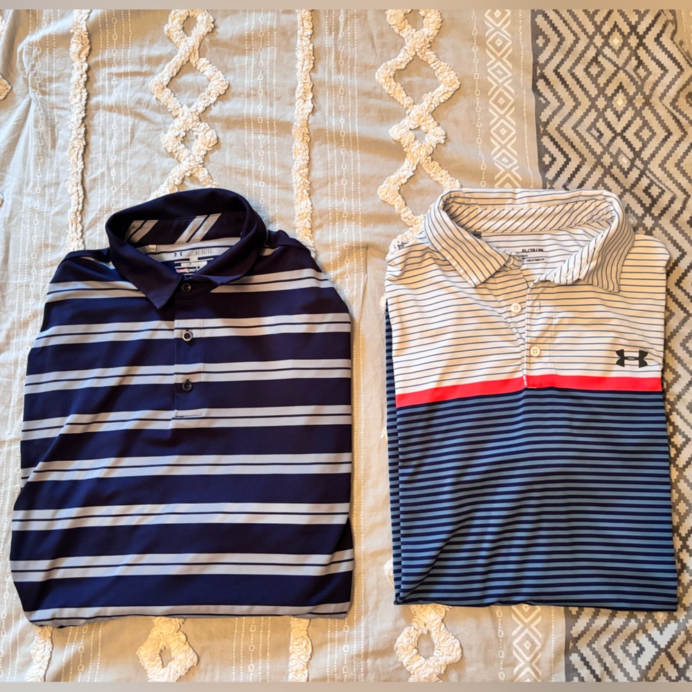 Two Under Armour XL heat gear polo
